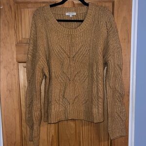 Madewell Tan Crew Neck Sweater with Cable Knit Design